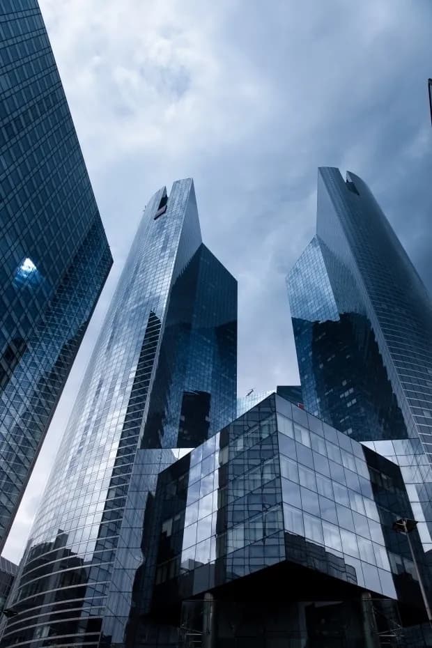 Modern corporate skyscrapers viewed from below